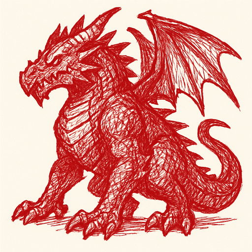 red big monster dragon sketch.
In-Game asset.  2d.  High contrast.  No shadows