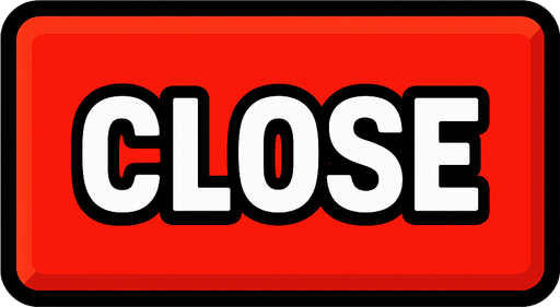 Rectangle red close button with "close" title.
In-Game asset.  2d.  High contrast.  No shadows