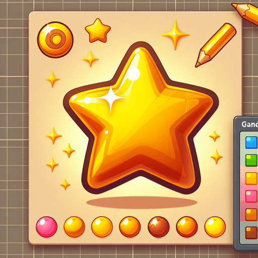 Vibrant cartoon candy gold star.
Game asset. 2d. Blank background. High contrast. No shadows.