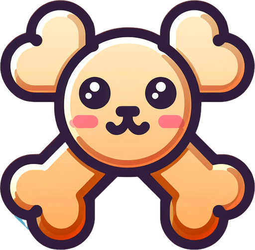 a cute looking dog toy shaped like a bone..
Single Game Texture. In-Game asset. 2d. Blank background. High contrast. No shadows.