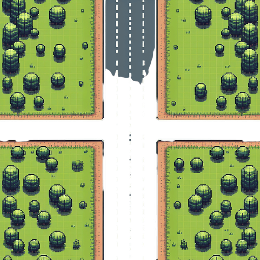 Top view of an empty road without lines from top to bottom.
overhead view.  Pixel art