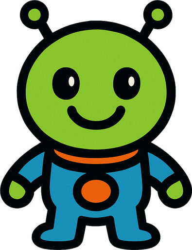 bir sevimli gülen yüzlü uzaylı.
In-Game asset.  2d.  High contrast.  No shadows