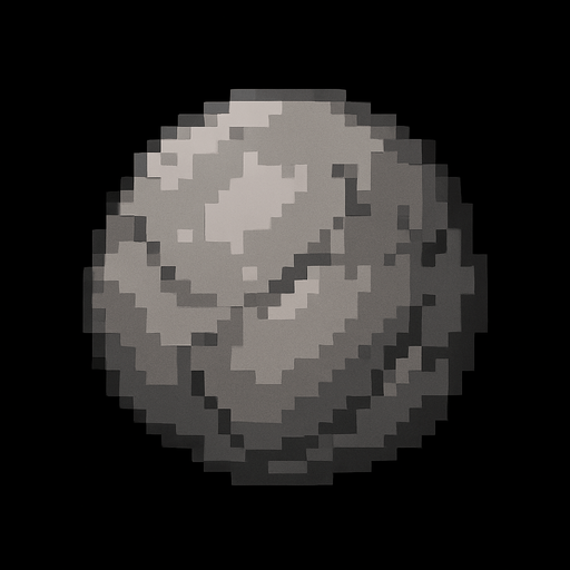 Quiero una roca de color gris, circular, en estilo 32 bits.
In-Game asset.  2d.  High contrast.  No shadows