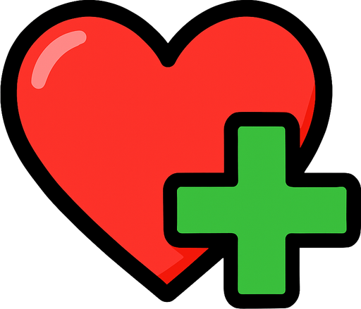 un corazón con un "+" verde al lado del corazon.
In-Game asset.  2d.  High contrast.  No shadows. Cartoon