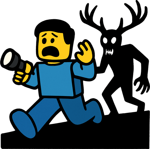 roblox player corriendo de stag con miedo y una linterna en la mano.
In-Game asset.  2d.  High contrast.  No shadows