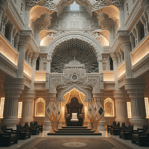 Hall in a luxury asian emperor castle (with white ceramics)