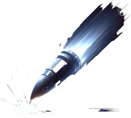 Add a subtle glow or energy trail to make bullets feel powerful.

Impact should create a small explosion effect or particle burst on collision..
Single Game Texture.  In-Game asset.  2d.  Blank background.  High contrast.  No shadows