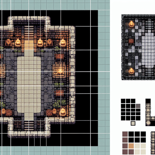 pixelart dungeon background. seen from the top..
Single Game Texture. In-Game asset. 2d. Blank background. High contrast. No shadows.