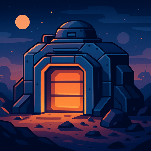 Front facing icon Fullscreen modern App Store art style with futuristic bunker, 16:9, high definition.  No text captions!