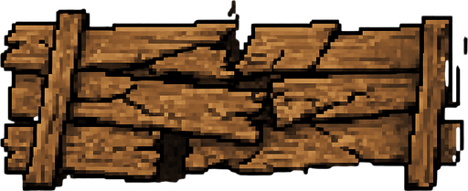 a realistic 16 bit top view cracked wooden barrier from a warzone, with the size of 600 x 100. Seen from above.
In-Game asset.  2d.  High contrast.  No shadows