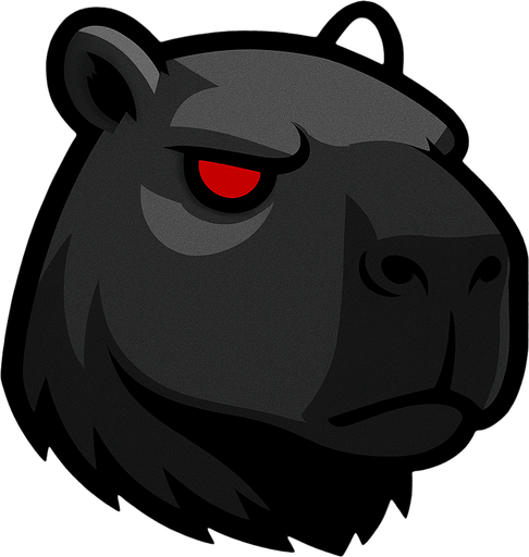 Quitale el casco y la resortera. Utiliza una paleta de colores grises. Has una expresion seria. Ojos rojos sin pupila. Utiliza los rasgos y formas de un capibara.