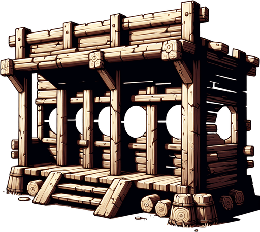 front facing western shooting gallery wooden frame.
Single Game Texture. In-Game asset. 2d. Blank background. High contrast. No shadows.
