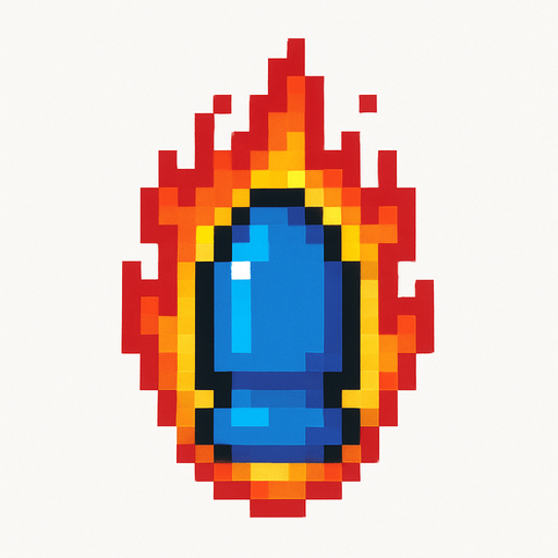 Draw a fiery bullet, blue, pixel 2d. Looks down.
In-Game asset.  2d.  High contrast.  No shadows