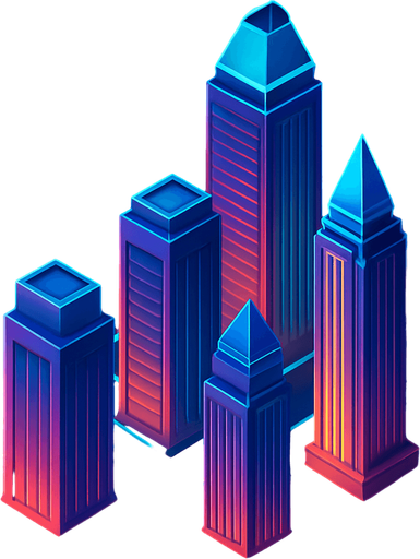 Pack top square of towers facing the screen to use it as a grid. future. seen from above. HD colors.