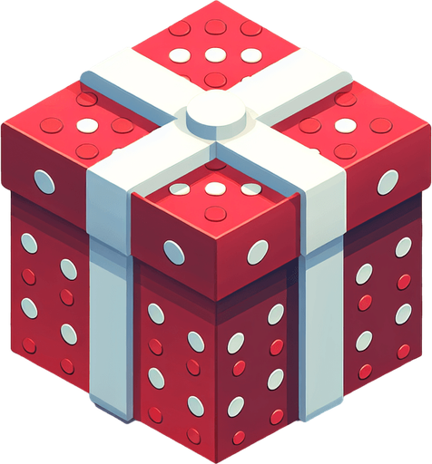 A big white and red dotted christmas gift, isometric view Single Game Texture. In-Game asset. 2d. Blank background. High contrast. No shadows.