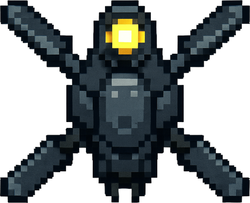 Flying pixel art flying drone, top down, insectoid design, yellow light on top.
In-Game asset.  2d.  High contrast.  No shadows