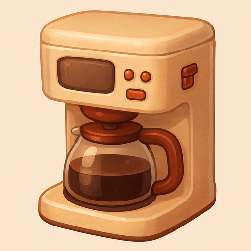 A coffee machine. Cute soft graphics. soft ambient light. semi-matte to satin surfaces. naturalistic with slight saturation boost colors. 
In-Game asset.  2d.  High contrast.  No shadows. top down..
In-Game asset.  2d.  High contrast.  No shadows