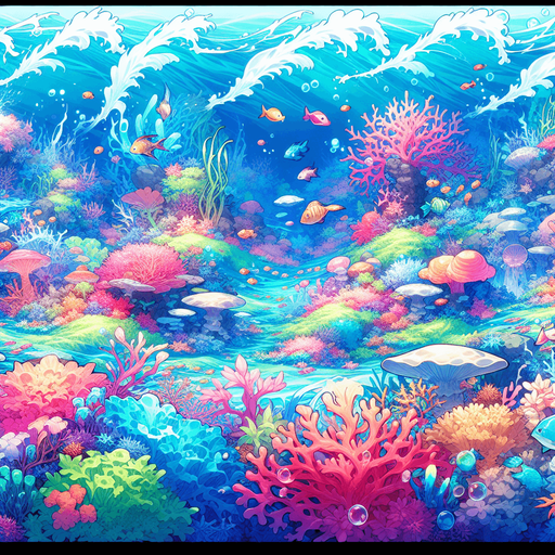 underwater, ocean, anime landscape
Single Game Texture. In-Game asset. 2d. Blank background. High contrast. No shadows.