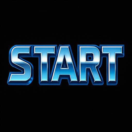 una imagen que diga "start" en letras grandes con una fuente alusiva a lso que se usan en video juegos de color metal brillante.
In-Game asset.  2d.  High contrast.  No shadows
