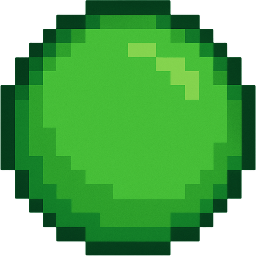 Genera una imagen de un círculo verde pixel.
In-Game asset.  2d.  High contrast.  No shadows