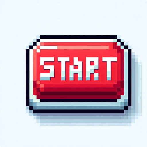 A start button. rectangular. text says "start". pixel art style. red and white..
Single Game Texture. In-Game asset. 2d. Blank background. High contrast. No shadows.