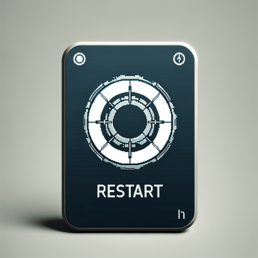 futuristic button with the text saying "RESTART". drawn as a 2D user interface element.
Single Game Texture. In-Game asset. 2d. Blank background. High contrast. No shadows.