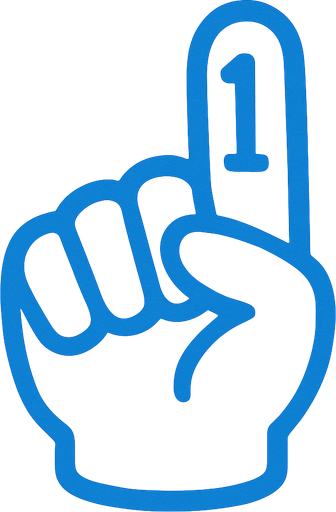 Medium white blue outline on a white finger saying 1 in the middle.
In-Game asset.  2d.  High contrast.  No shadows