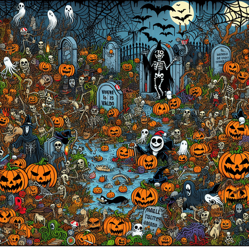 Generate a high quality cartoon background Halloween image on a black canvas similar to the format of where is waldo with a hellish environment.
Single Game Texture. In-Game asset. 2d. Blank background. High contrast. No shadows.