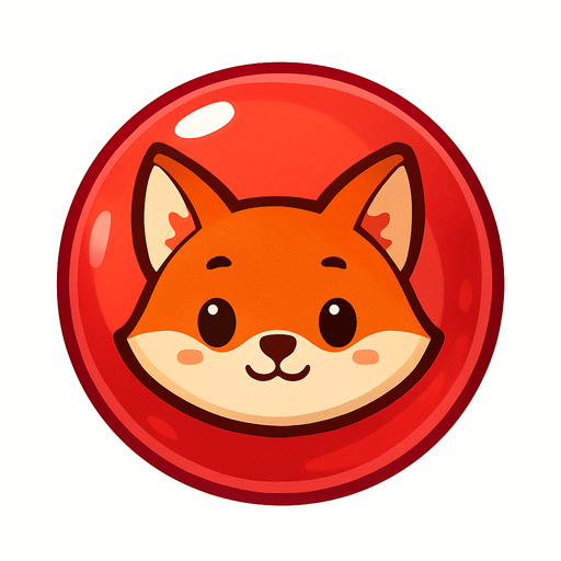 A glossy red bubble with a cute fox face inside, cartoon style, 2D mobile game asset, white background.
In-Game asset.  2d.  High contrast.  No shadows