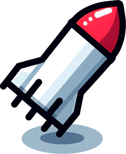 a While missile, with a red top that is pointing downwards.
Single Game Texture. In-Game asset. 2d. Blank background. High contrast. No shadows.