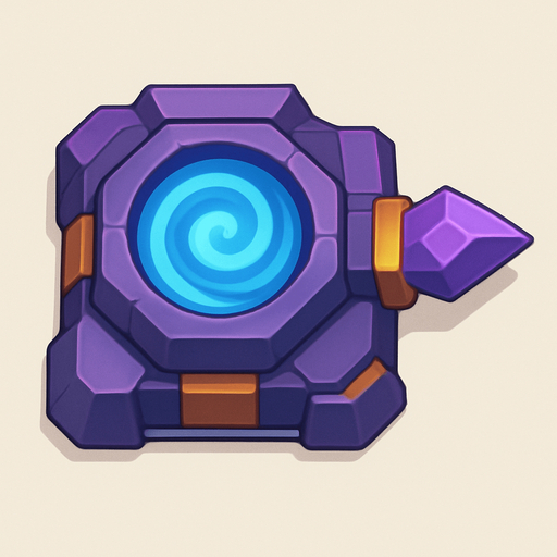 Crea la Torre Arcane en un estilo 2D renderizado, limpio y cartoonish, con contornos claros y definidos, colores vibrantes con transiciones suaves, y sombreado que da volumen a sus superficies superiores.
La perspectiva debe ser VISTA CENITAL (totalmente desde arriba). Esto significa que la torre se verá como si estuviera siendo observada directamente desde arriba, con los detalles de su parte superior siendo prominentes.
Esta torre NO tiene una base circular. Su elemento de ataque principal (vórtice, cristal central) debe estar orientado para proyectar energía hacia la DERECHA.
La torre debe tener un perfil bajo y la menor cantidad de relieve vertical posible para facilitar una rotación fluida en la animación. El vórtice o cristal principal debe ser el punto focal superior..
In-Game asset.  2d.  High contrast.  No shadows