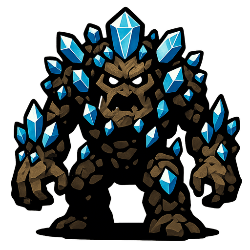 GIANT cave boss invader that is covered in crystal diamonds and is made of stone..
In-Game asset.  2d.  High contrast.  No shadows