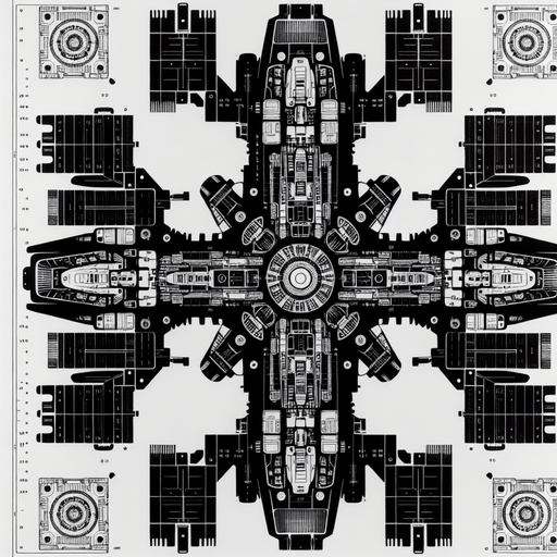 basic spaceship scheme inverted colors..
BW. Top view.