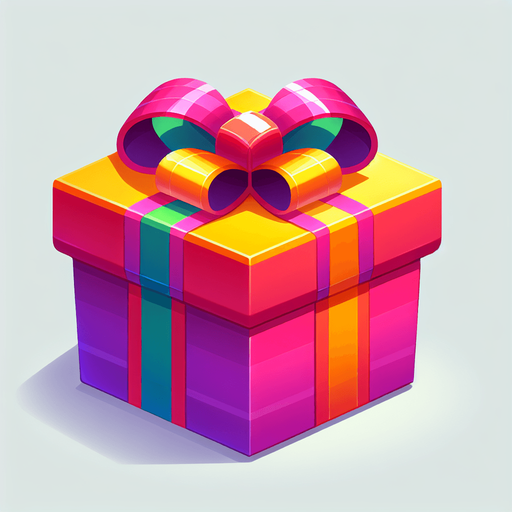 gift wrapped box, vivid colours. with bow on top Single Game Texture. In-Game asset. 2d. Blank background. High contrast. No shadows. Single Game Texture. In-Game asset. 2d. Blank background. High contrast. No shadows.