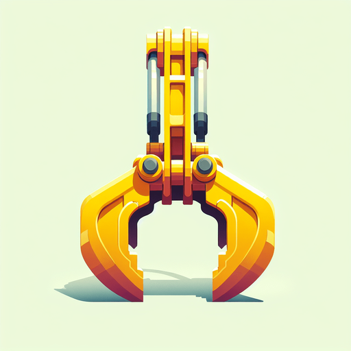 front face view of a yellow grapple excavator arm.
Single Game Texture. Game asset. 2d. Blank background. Color. High contrast. No shadows.