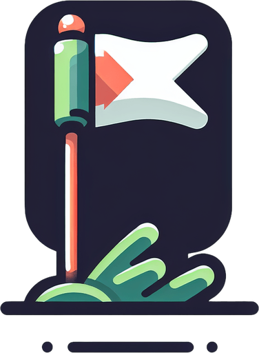 Drapeau de golf avec un flèche qui montre vers la droite.
Single Game Texture. In-Game asset. 2d. Blank background. High contrast. No shadows.