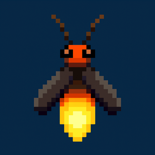 Luciérnaga, pixelart.
In-Game asset.  2d.  High contrast.  No shadows