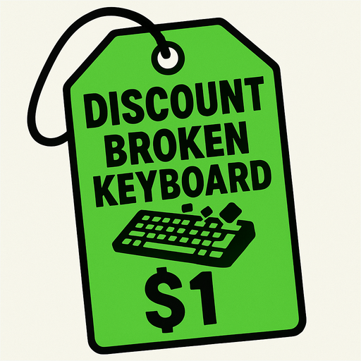 Green price tag that says discount broken keyboard $1
In-Game asset.  2d.  High contrast.  No shadows