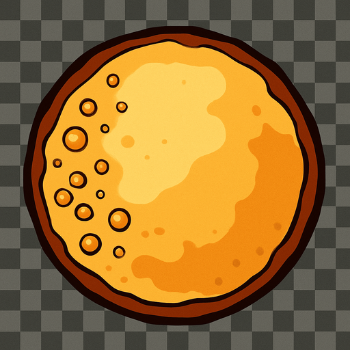 A pancake that has started cooking. Transparent transparent 2d 2d 2d topdown view topdown view.
In-Game asset.  2d.  High contrast.  No shadows