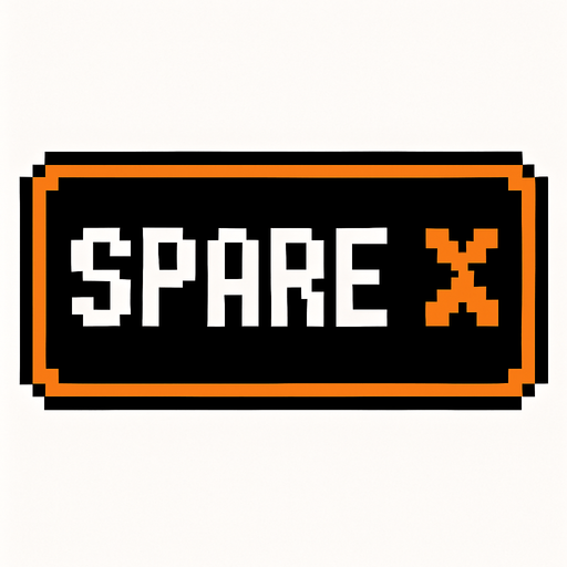Black button with an orange outline that says "Spare" and has a X icon, pixel art.
In-Game asset.  2d.  High contrast.  No shadows