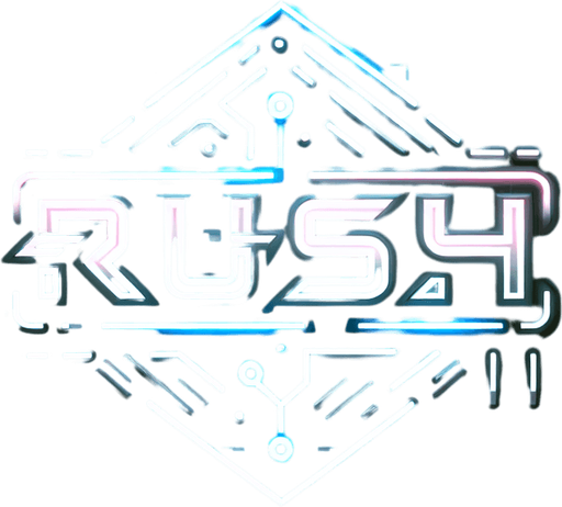 Gray Cyber neon lit logo of the word Rush.
Single Game Texture. In-Game asset. 2d. Blank background. High contrast. No shadows.