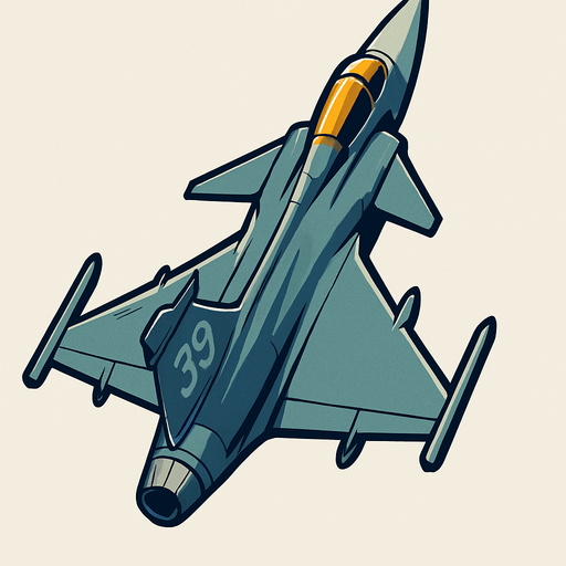 Jas Gripen 39 riktad upp.
In-Game asset.  2d.  High contrast.  No shadows