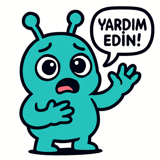 sevimli bana yardım edin diyen bir uzaylı.
In-Game asset.  2d.  High contrast.  No shadows