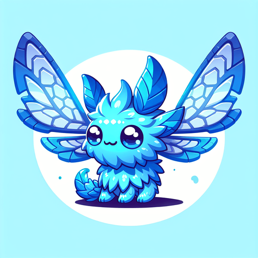 uçan mavi renkte tatlı bir yaratık.
Single Game Texture.  In-Game asset.  2d.  Blank background.  High contrast.  No shadows