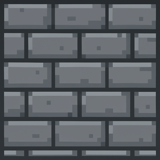 A grey brick wall repeatable wall pattern. retro pixel art..
In-Game asset.  2d.  High contrast.  No shadows