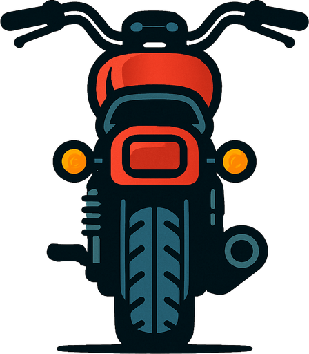 Arkası dönük motosiklet.
In-Game asset.  2d.  High contrast.  No shadows