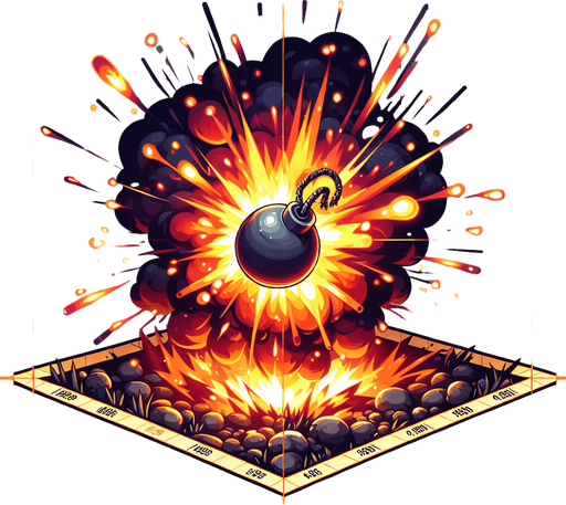 Explosion bomb.
Single Game Texture.  In-Game asset.  2d.  Blank background.  High contrast.  No shadows