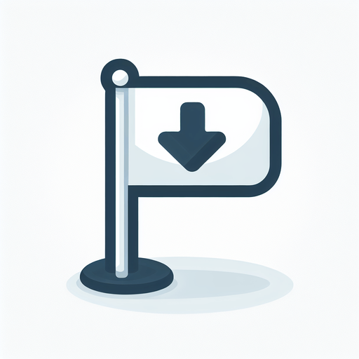 Drapeau de golf avec un flèche vers le bas.
Single Game Texture. In-Game asset. 2d. Blank background. High contrast. No shadows.