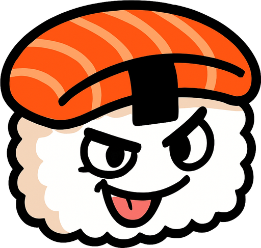Un sushi con cara traviesa.
In-Game asset.  2d.  High contrast.  No shadows