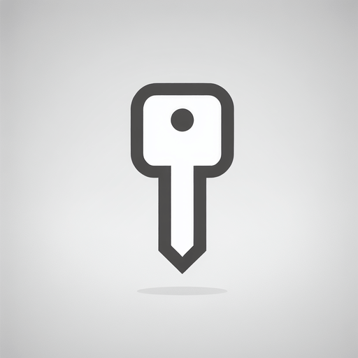 A very simple and minimalistic white key symbol, designed with clean lines and no additional details. The key has a basic rectangular shaft with a small circular head and a single notch, all in a flat white design. The style is subtle and understated, focusing on simplicity and clarity..
Single Game Texture. In-Game asset. 2d. Blank background. High contrast. No shadows.